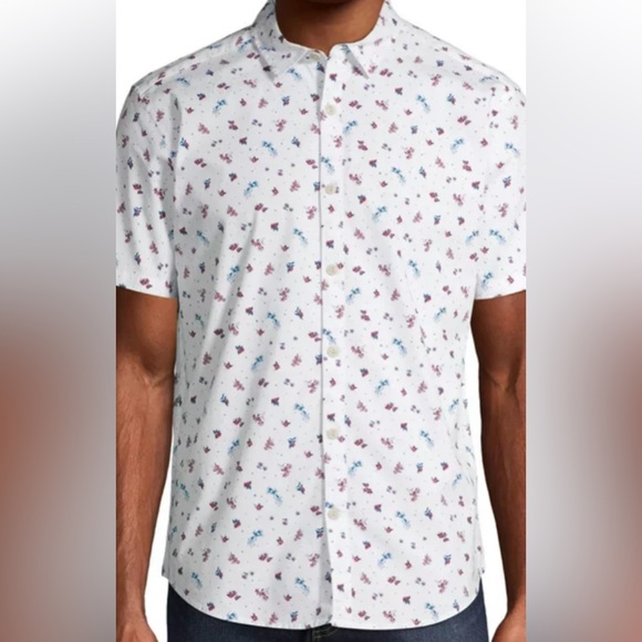NO BOUNDARIES. NWT. Short Sleeve, printed White Shirt.Red & Blue flowers… - Picture 1 of 11